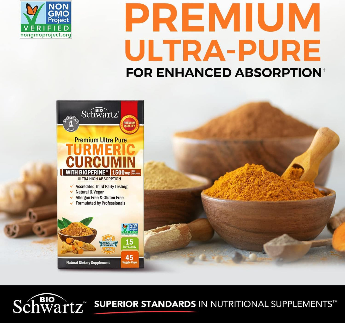 BioSchwartz Ashwagandha Capsules Plus Turmeric Curcumin with Black Pepper Extract 1500mg Complex, 165 Capsules