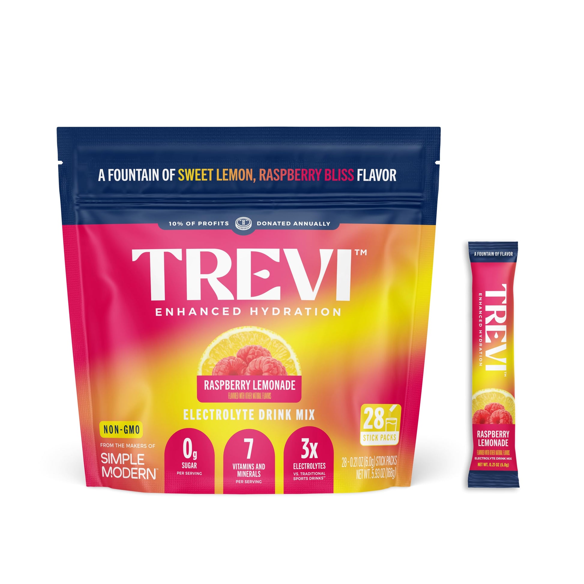 TREVI Electrolytes Powder Packets, Sugar Free Raspberry Lemonade, 28 Servings