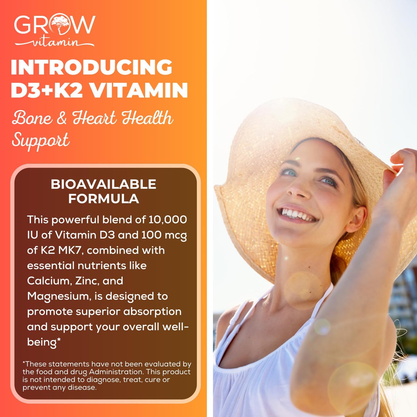 Grow Vitamin D3 K2 with MCT Oil, 60 Capsules