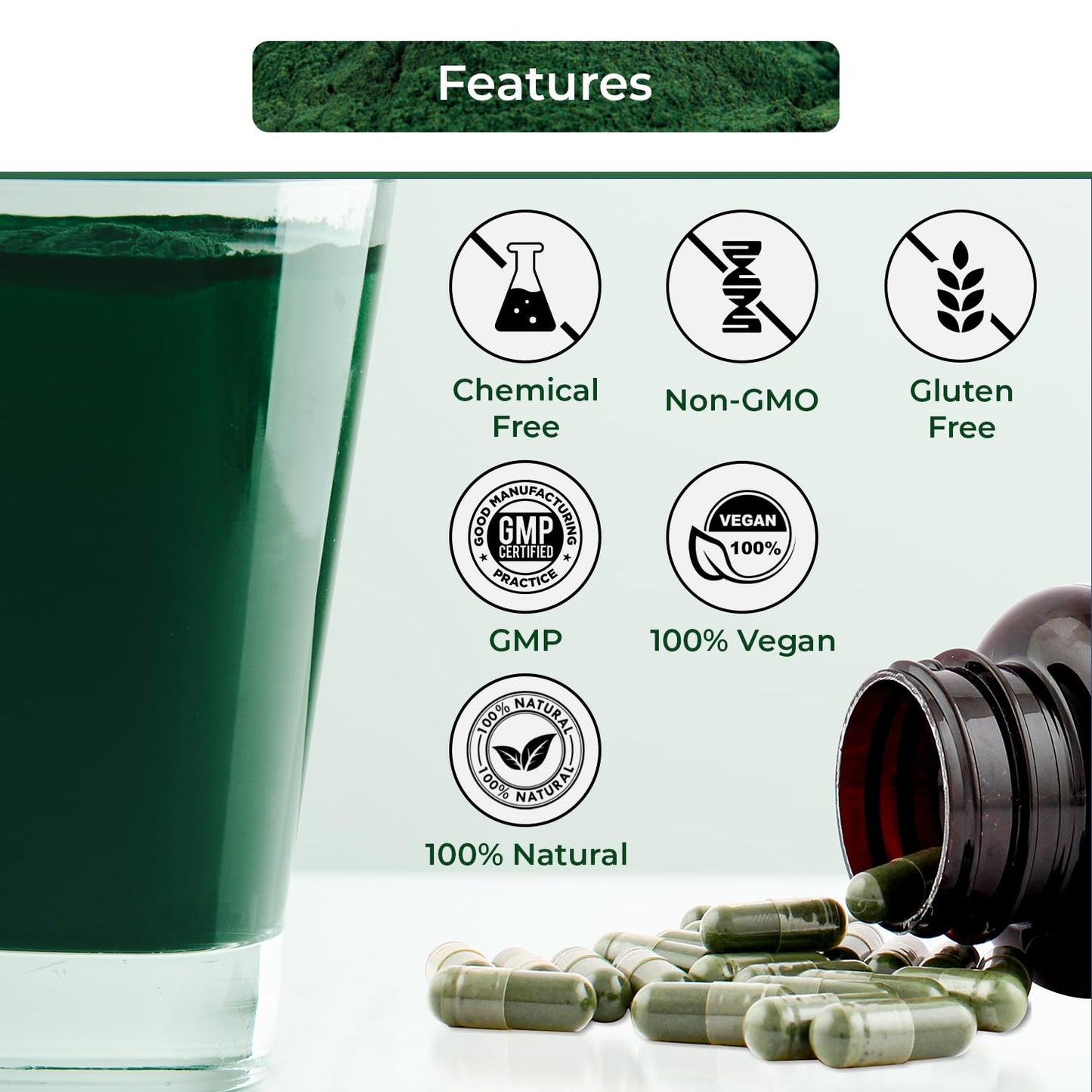NUTRINPRO USDA Organic Spirulina Capsules, 120 Capsules