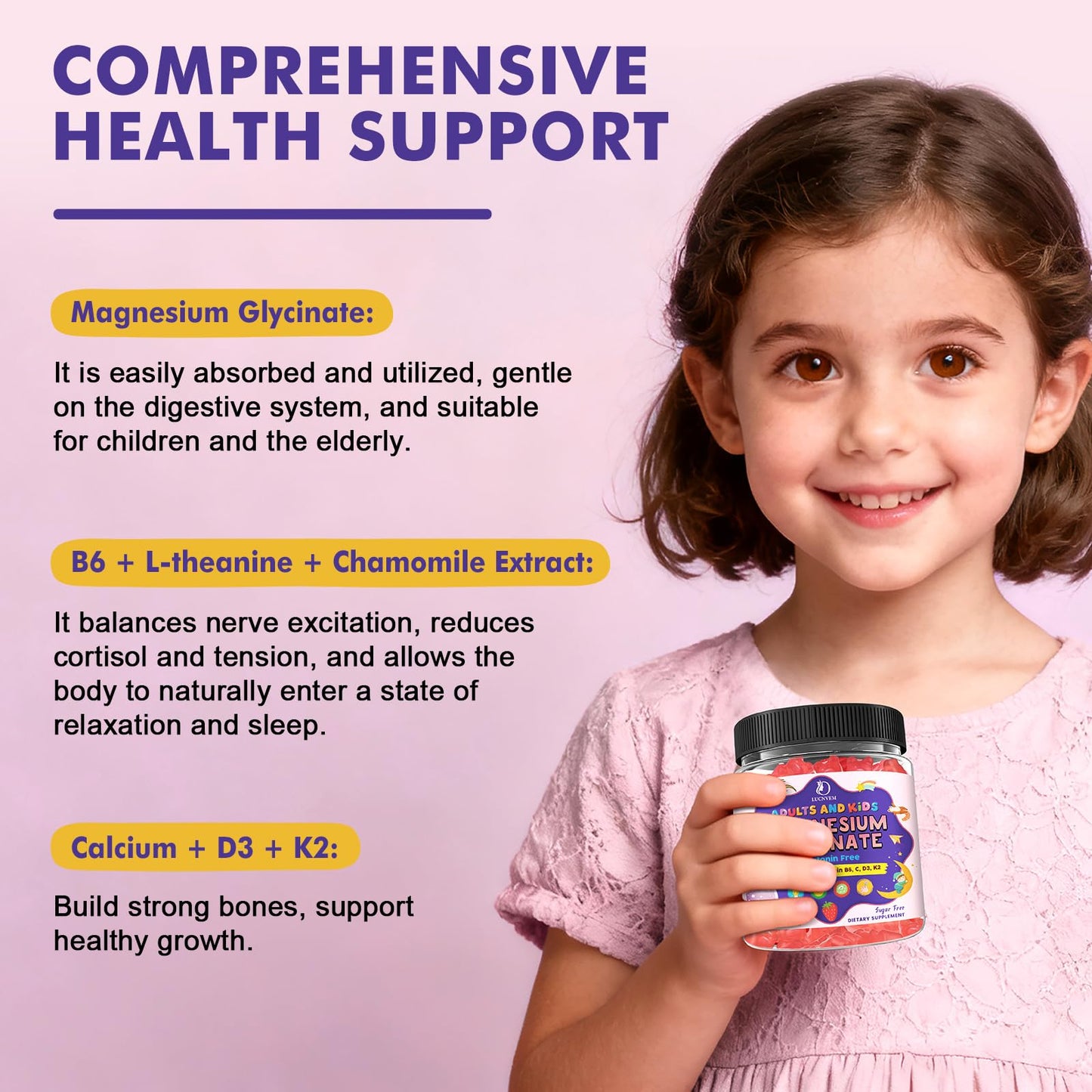 LUCNVEM Magnesium Glycinate Gummies for Kids 4+ & Adults 120 Ct