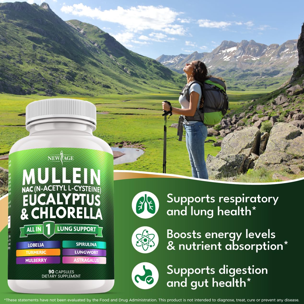 NEW AGE Mullein Leaf Extract Capsules 90 Count