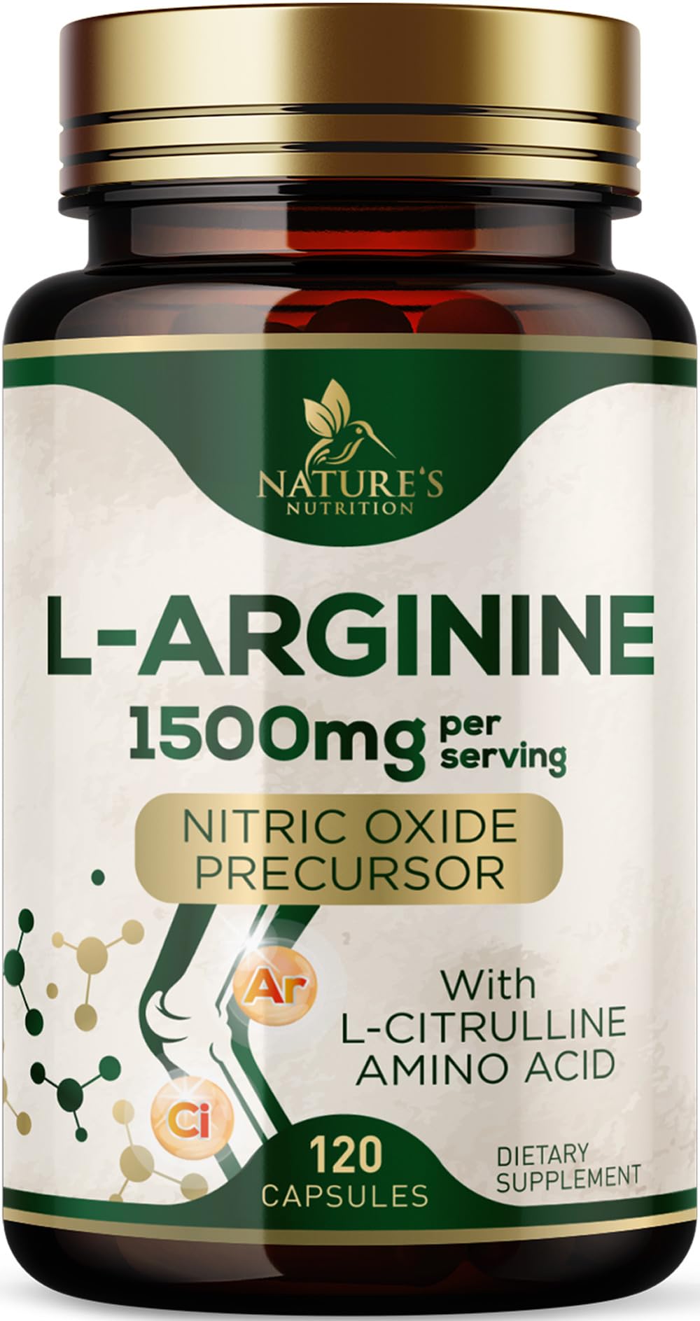 Nature's Nutrition L-Arginine Extra Strength Supplement with L-Citrulline - Muscle Supporting Natural Nitric Oxide Precursor Booster - Heart Health Support - Amino Acid Energy Blend for Men, 120 Capsules