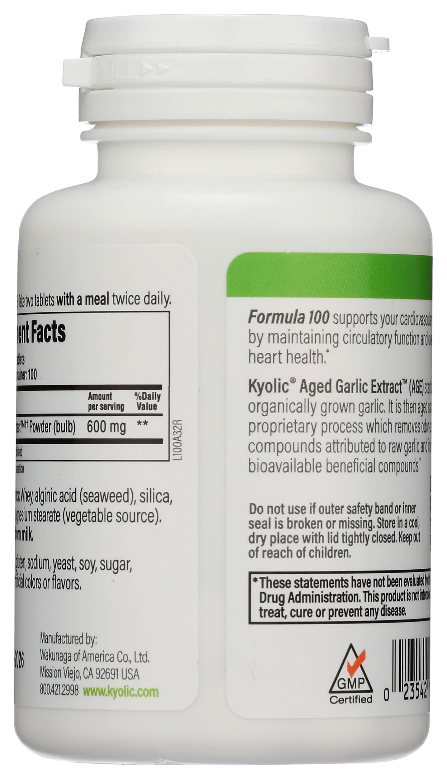 Kyolic Aged Garlic Extract Formula 100 Tablets, 200 Count