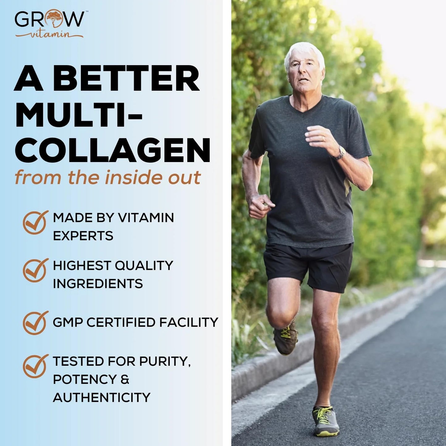 Grow Vitamin Multi Collagen Capsules 1800MG - Types I, II, III, V & X - Non-GMO Grass-Fed Collagen - Hair, Skin & Nails Support - 90 Capsules