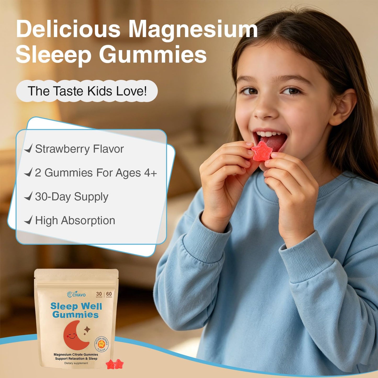 Civavo Kids Magnesium Citrate Gummies, 60 Count