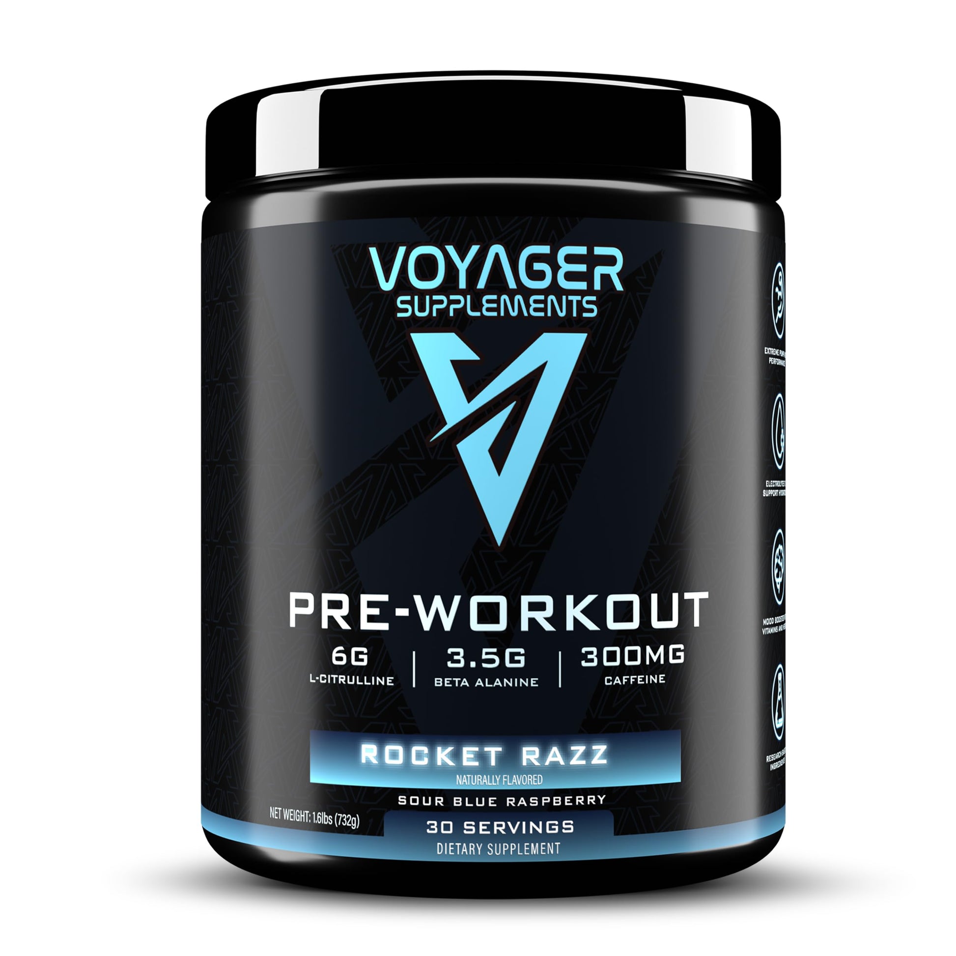 Voyager Supplements Pre-Workout Rocket Razz Powder 25 Servings