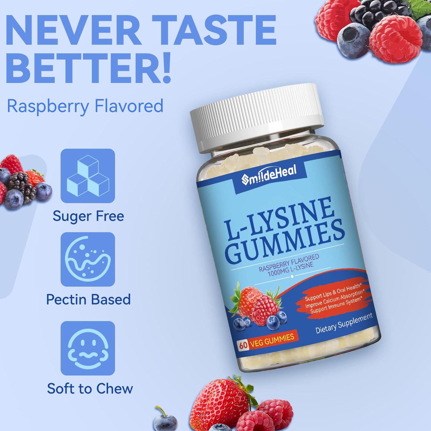 SmildeHeal L-Lysine 1000mg Gummies, 60 Count