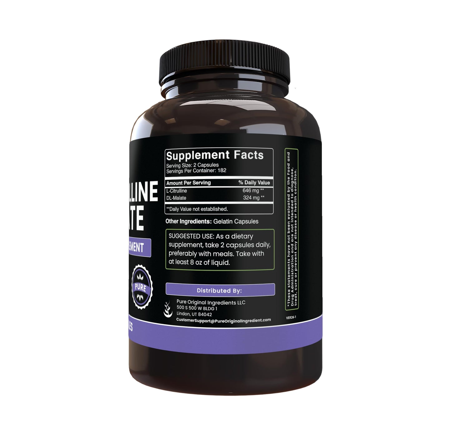 Pure Organic Ingredients L-Citrulline DL-Malate 2:1 Capsules, 365 Count