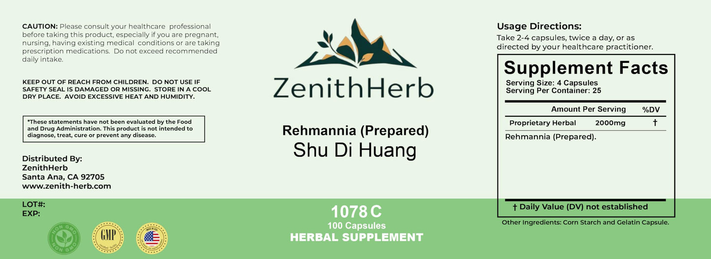 ZenithHerb Shu Di Huang, Rehmannia (Prepared) Capsules 100