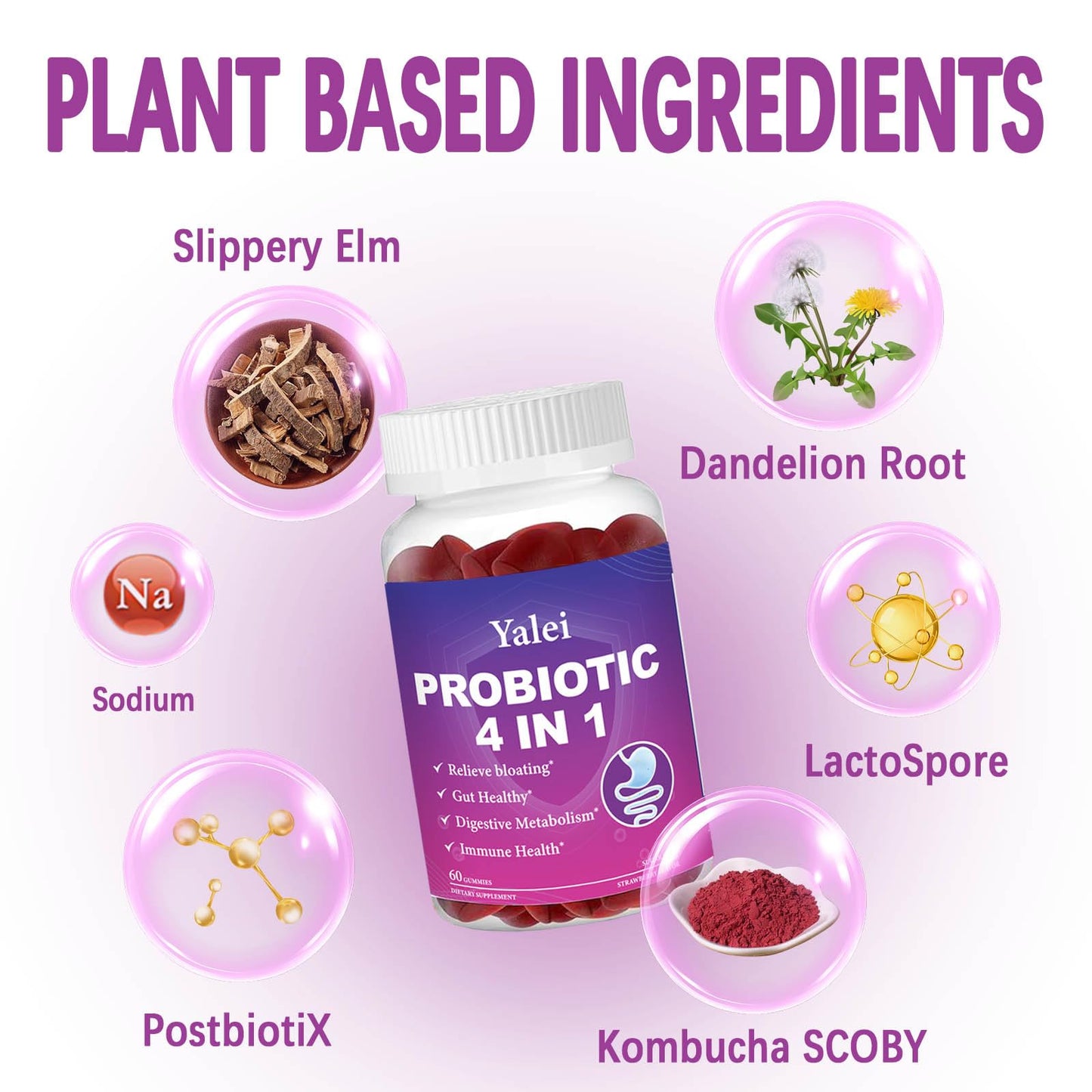 Yalei Probiotic Kombucha Gummies 60 Count
