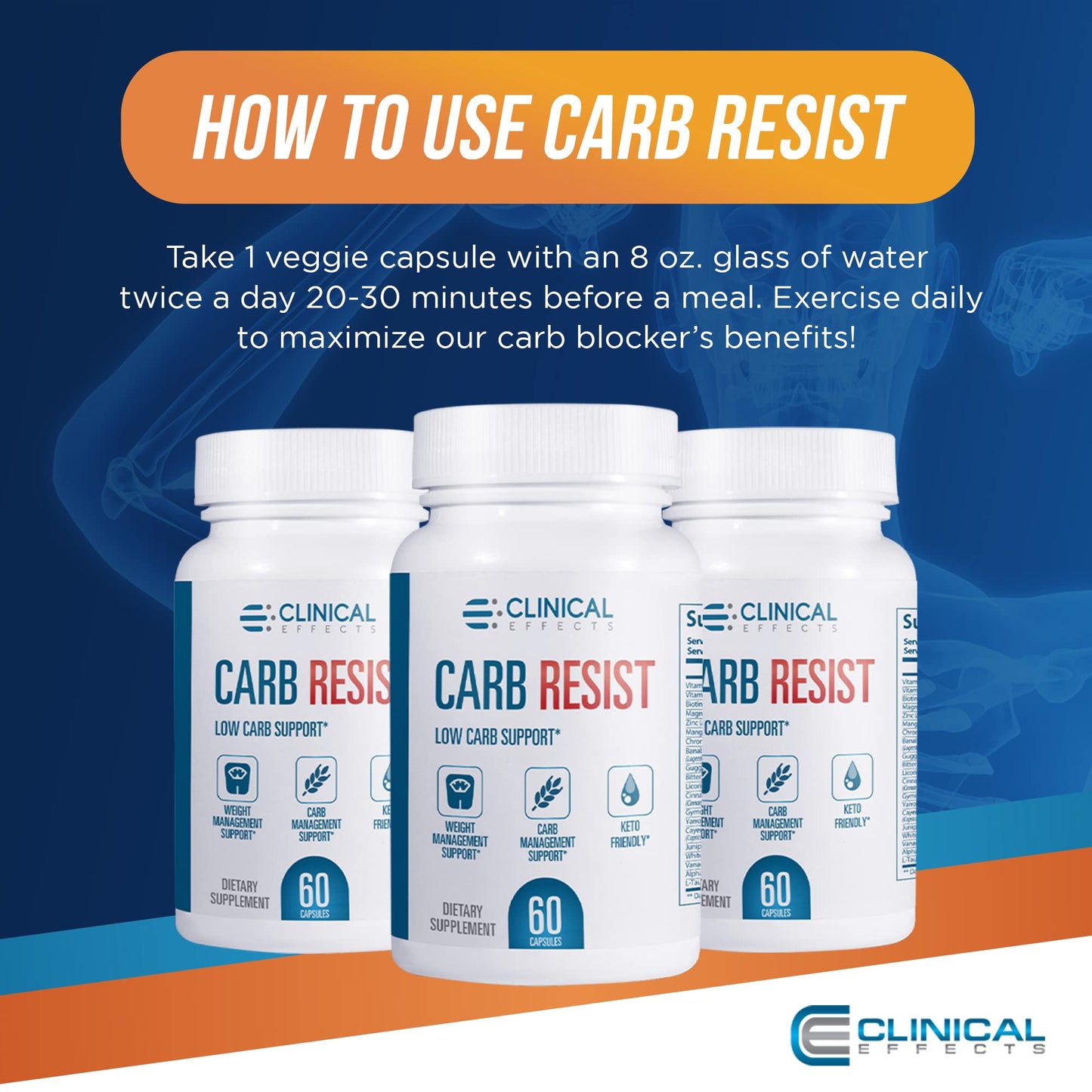 Clinical Effects Carb Resist - Carb Blocker with Vitamin C, 60 Capsules