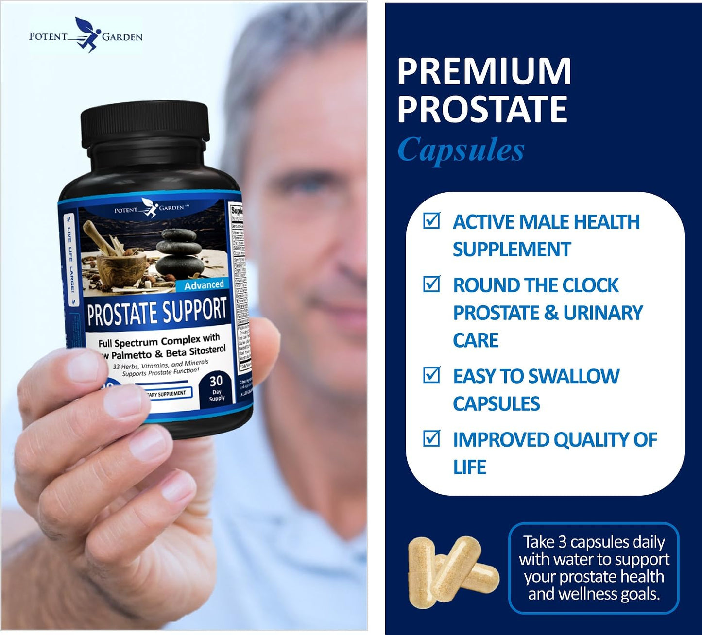 Potent Garden Prostate Support Supplement for Men with Beta Sitosterol & Saw Palmetto 90 Capsules