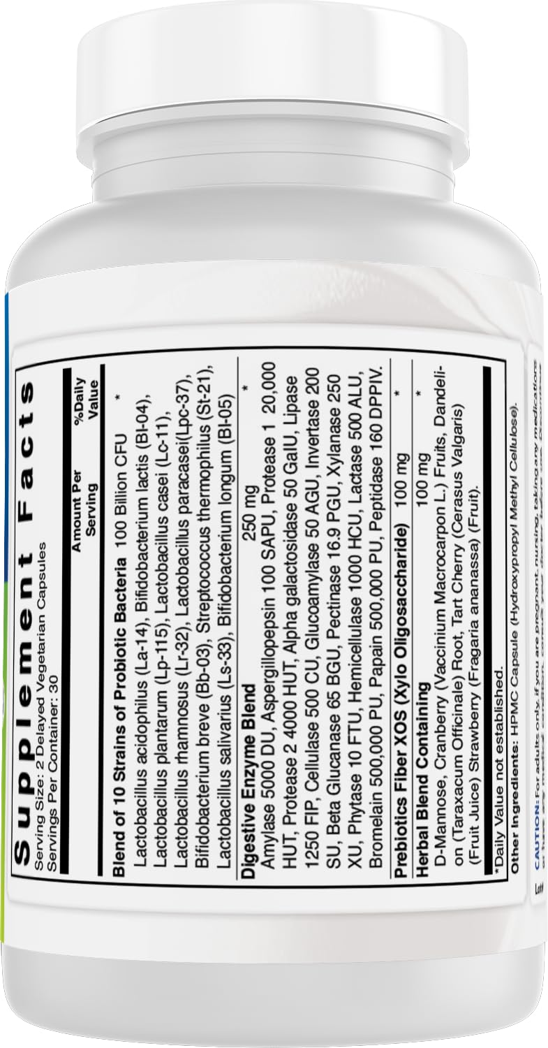 Best Naturals Probiotics for Women 100 Billion CFU - 10 Strains + Prebiotics Fiber + Digestive Enzyme Blend + Women's Health Herbal Blend - Immune, Digestive & Gut Health, 60 Capsules