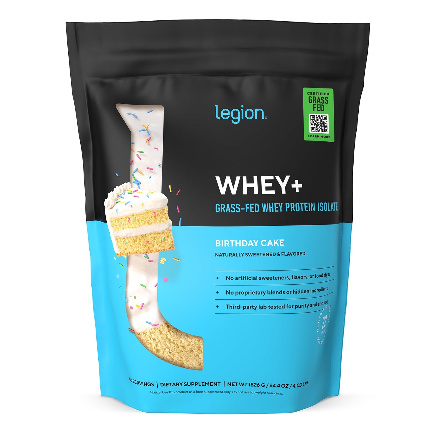 LEGION Whey+ Protein Whey Isolate Powder, Birthday Cake, 60 Servings