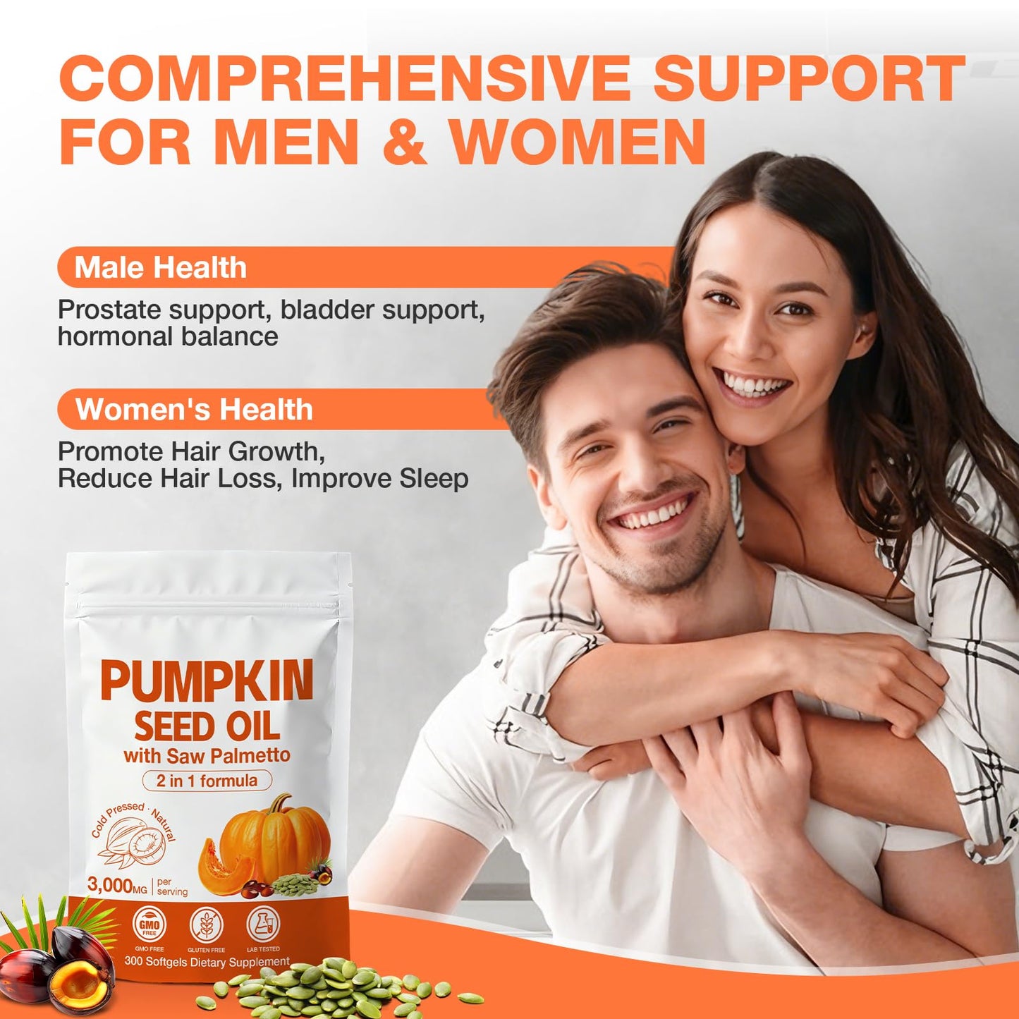 MaxHemp 3000mg Max Strength Pumpkin Seed Oil + Saw Palmetto Softgels, 300 Softgels