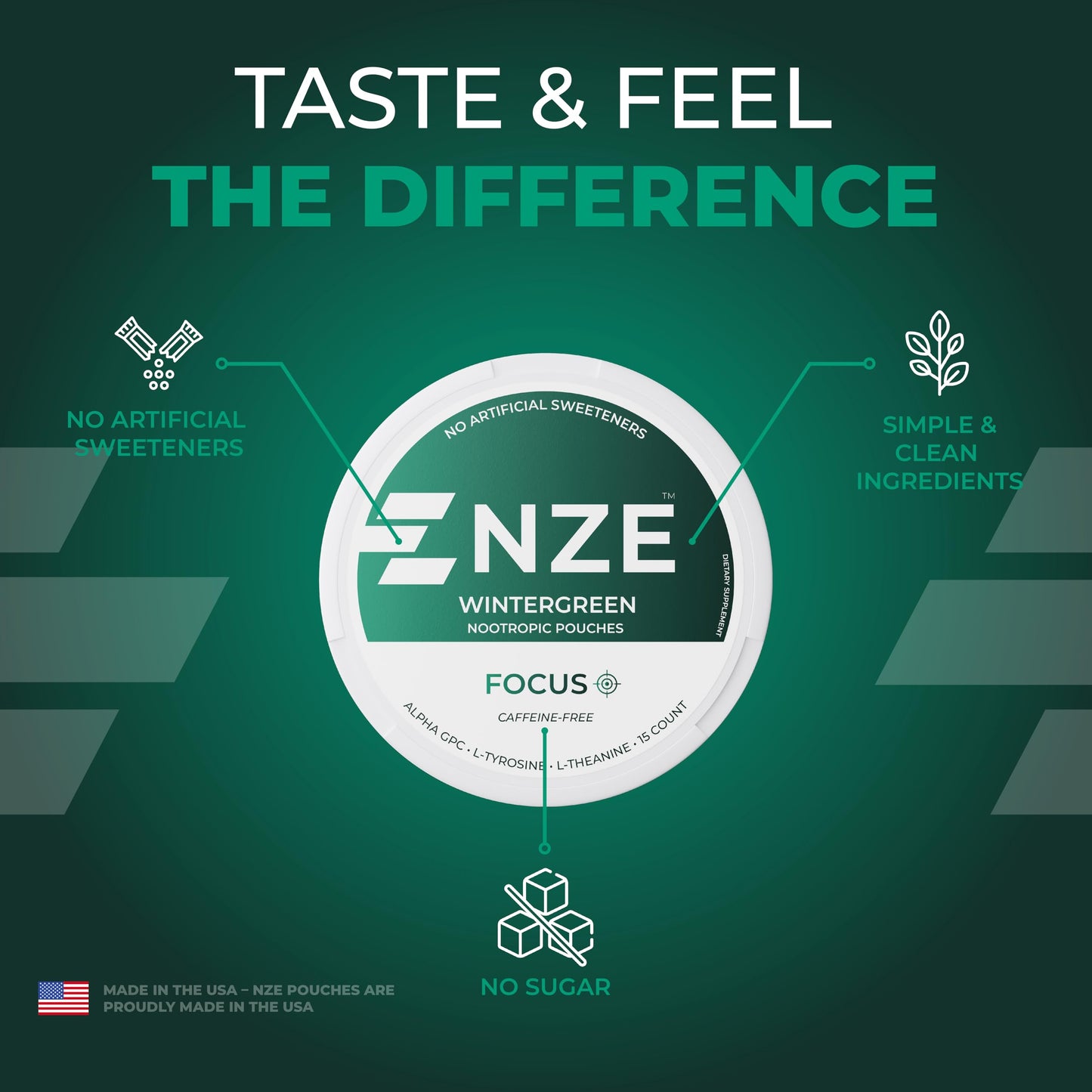 NZE Caffeine Free Nootropic Caplets with Alpha GPC, L-Tyrosine & L-Theanine, Wintergreen, 5 Caplets