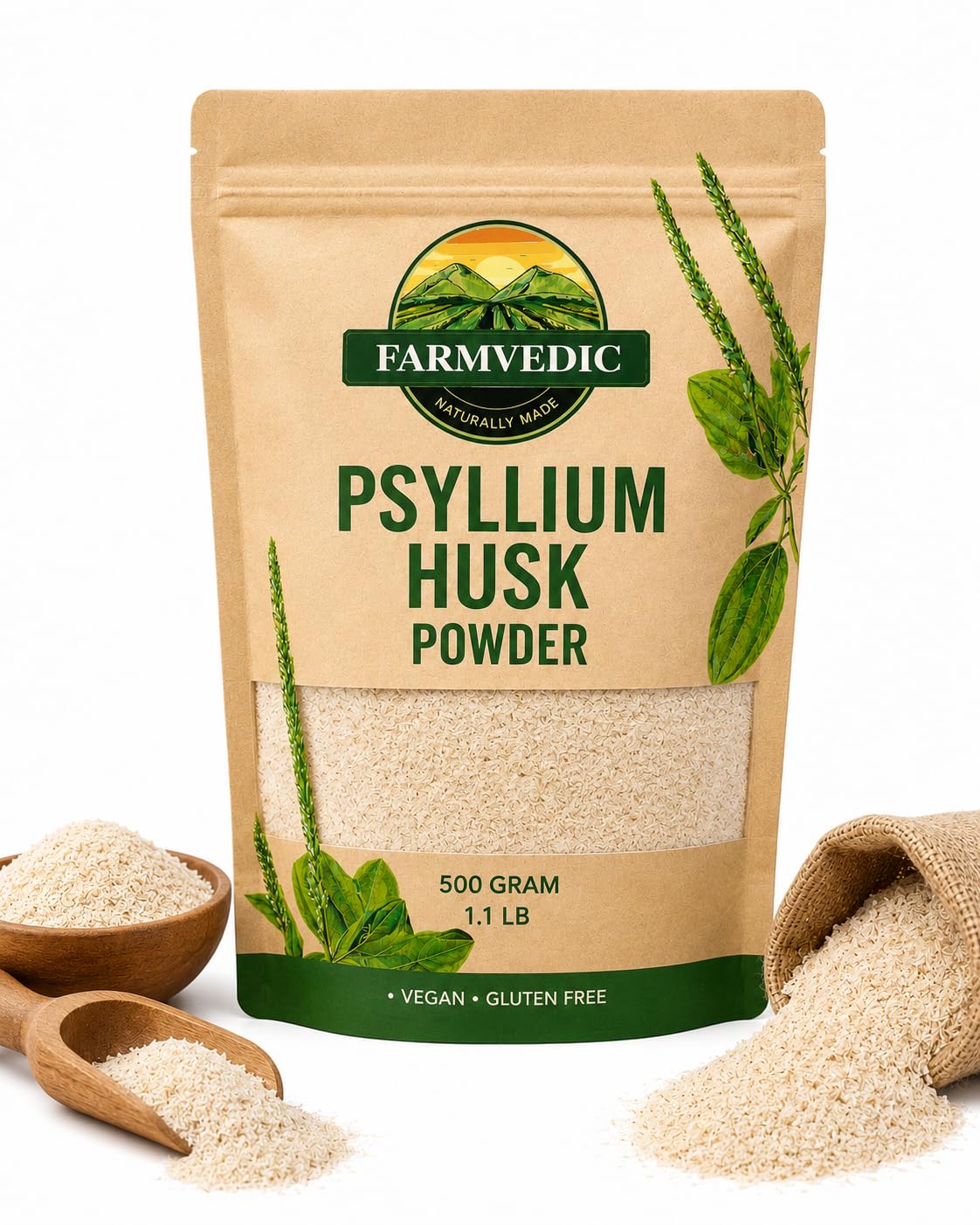 FARMVEDIC Psyllium Husk Fiber Powder Isabgol – Natural Soluble Fiber for Digestive Health, Gluten-Free, Unflavored, 8.81 oz