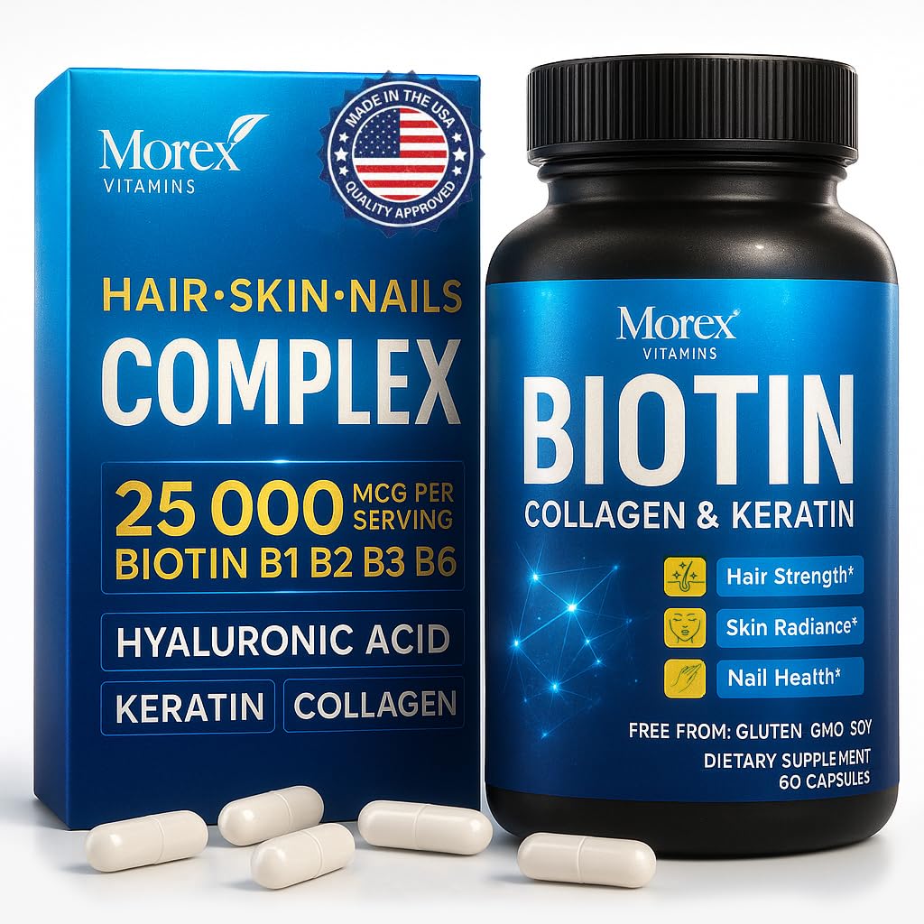MOREX VITAMINS Biotin Collagen Keratin Supplement with Hyaluronic Acid - 25,000 mcg Capsule, 60 Count