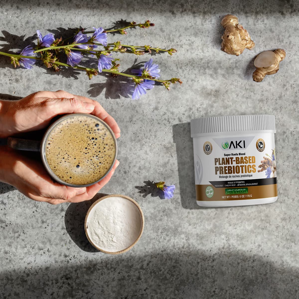 AKI ORGANIC Plant-Based Prebiotic Powder - FOS & Inulin Source & Gluten-Free, 6 oz