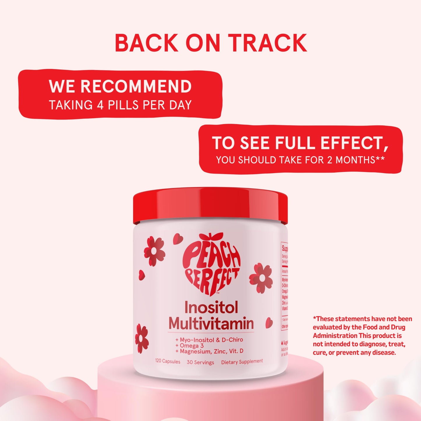 Peach Perfect Inositol Multivitamin – Myo-Inositol & D-Chiro 40:1 Blend, Omega-3, Vitamin D3, Magnesium, Zinc – Supports Women's Health, Mood, Energy, 180 Capsules