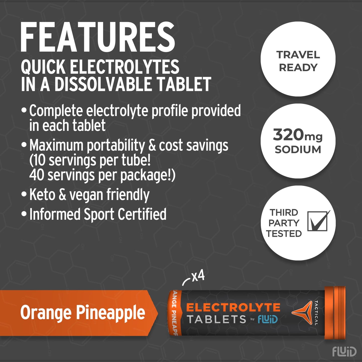 Fluid Tactical Effervescent Electrolyte Tablets 40-Count