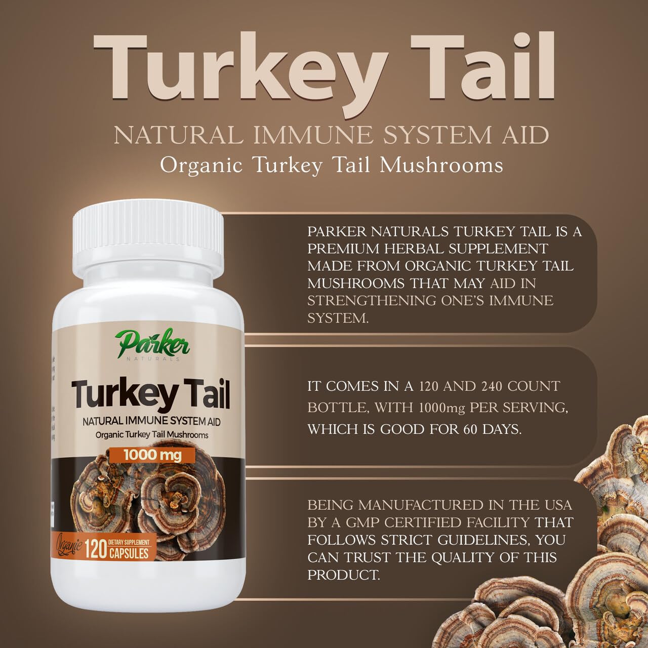 Parker Naturals Turkey Tail Mushroom, 120 Capsules