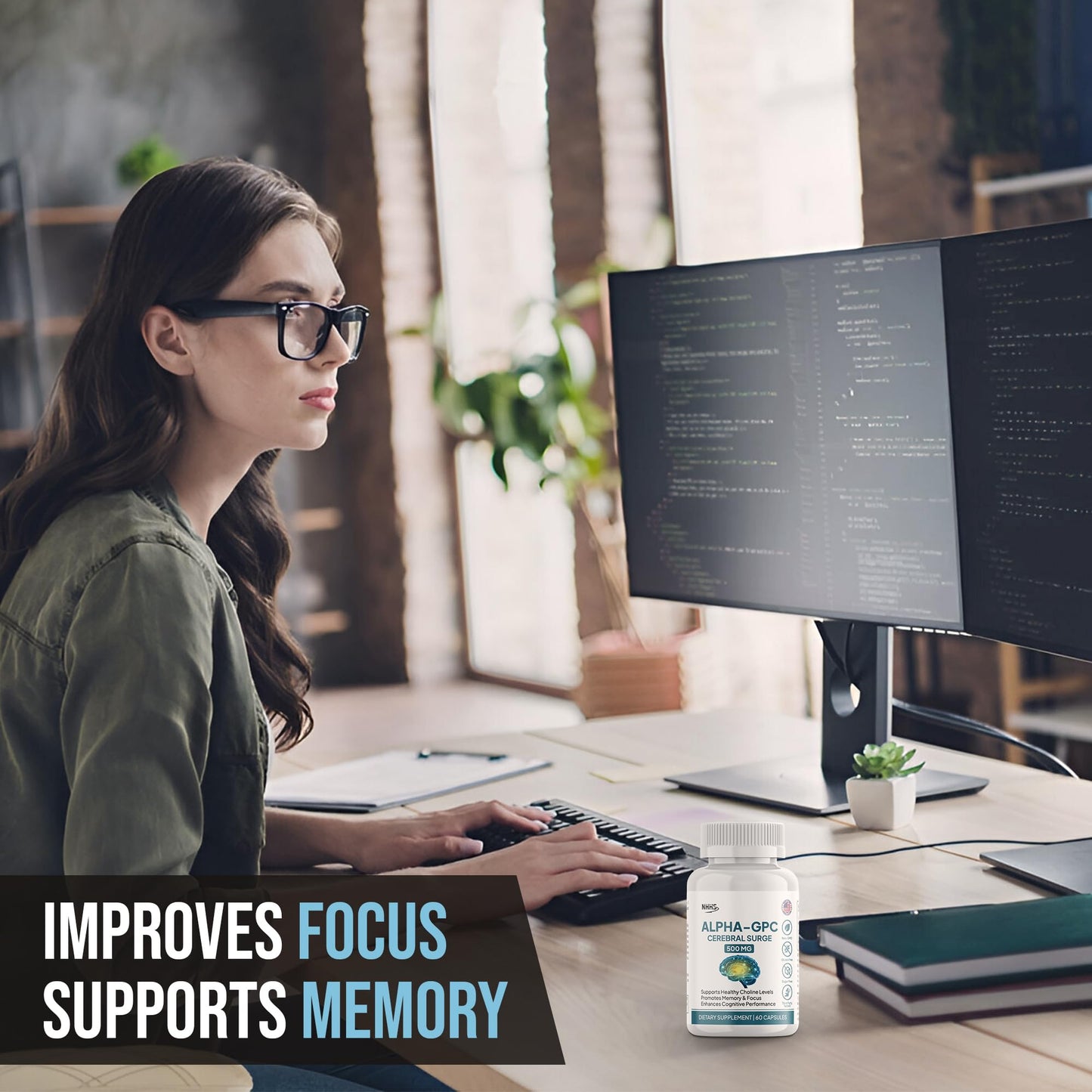 NHHS Alpha GPC Cerebral Surge 500 mg Brain Supplement Capsule, 1 Count