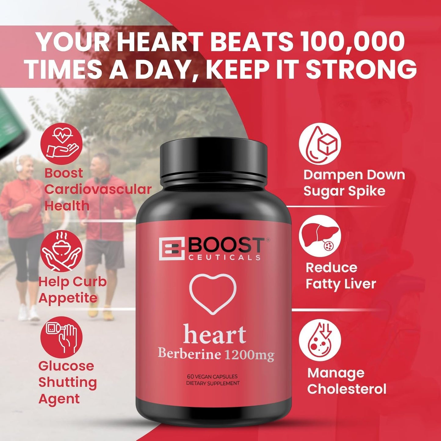 BoostCeuticals Berberine Supplement 1200mg (2 x 600mg) - Berberine HCl Vegan Capsules - Daily Wellness Support - Gluten Free Non GMO, 60 Capsules