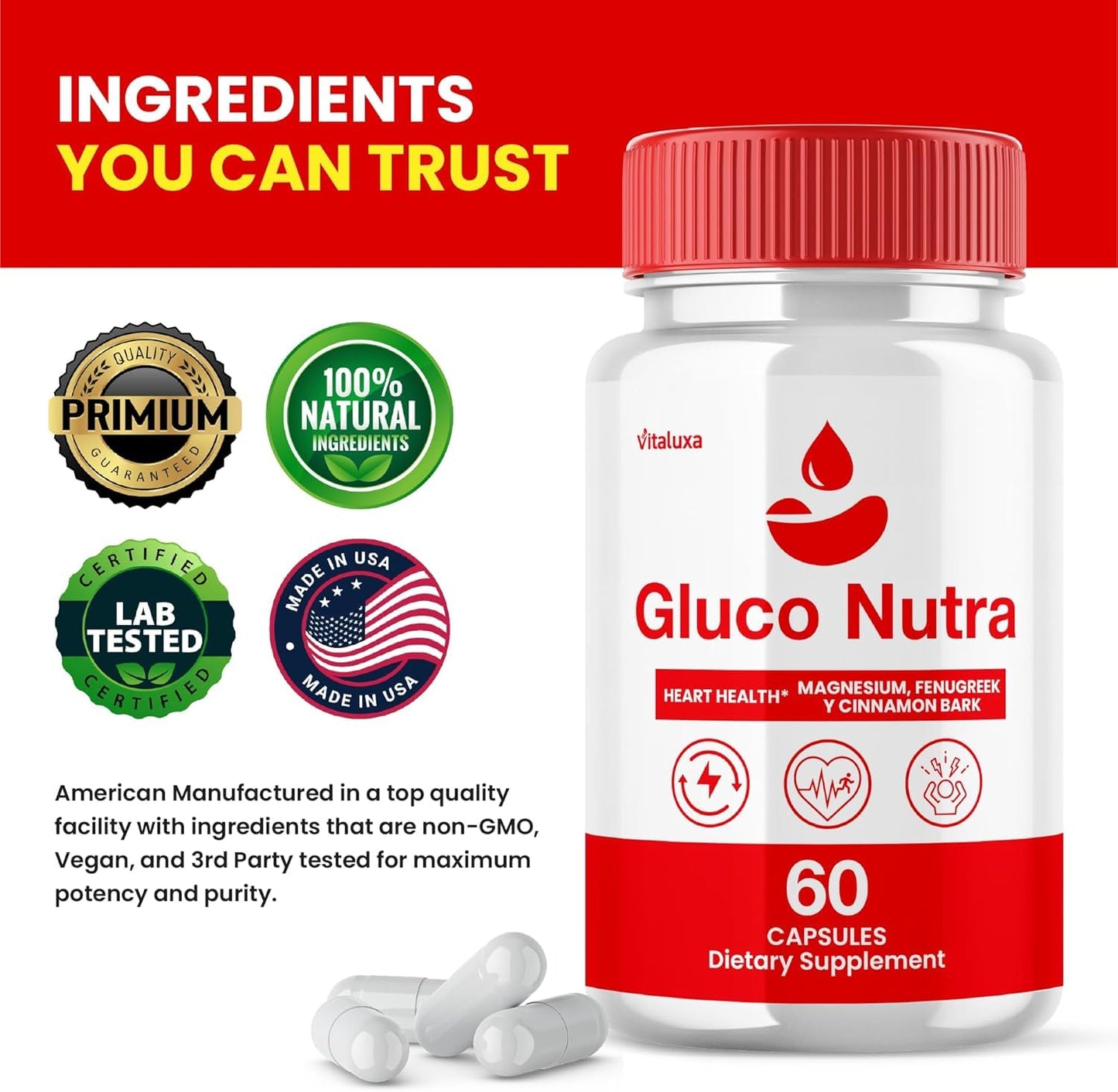 Vitaluxa Gluco Nutra Capsules, 120 Capsules