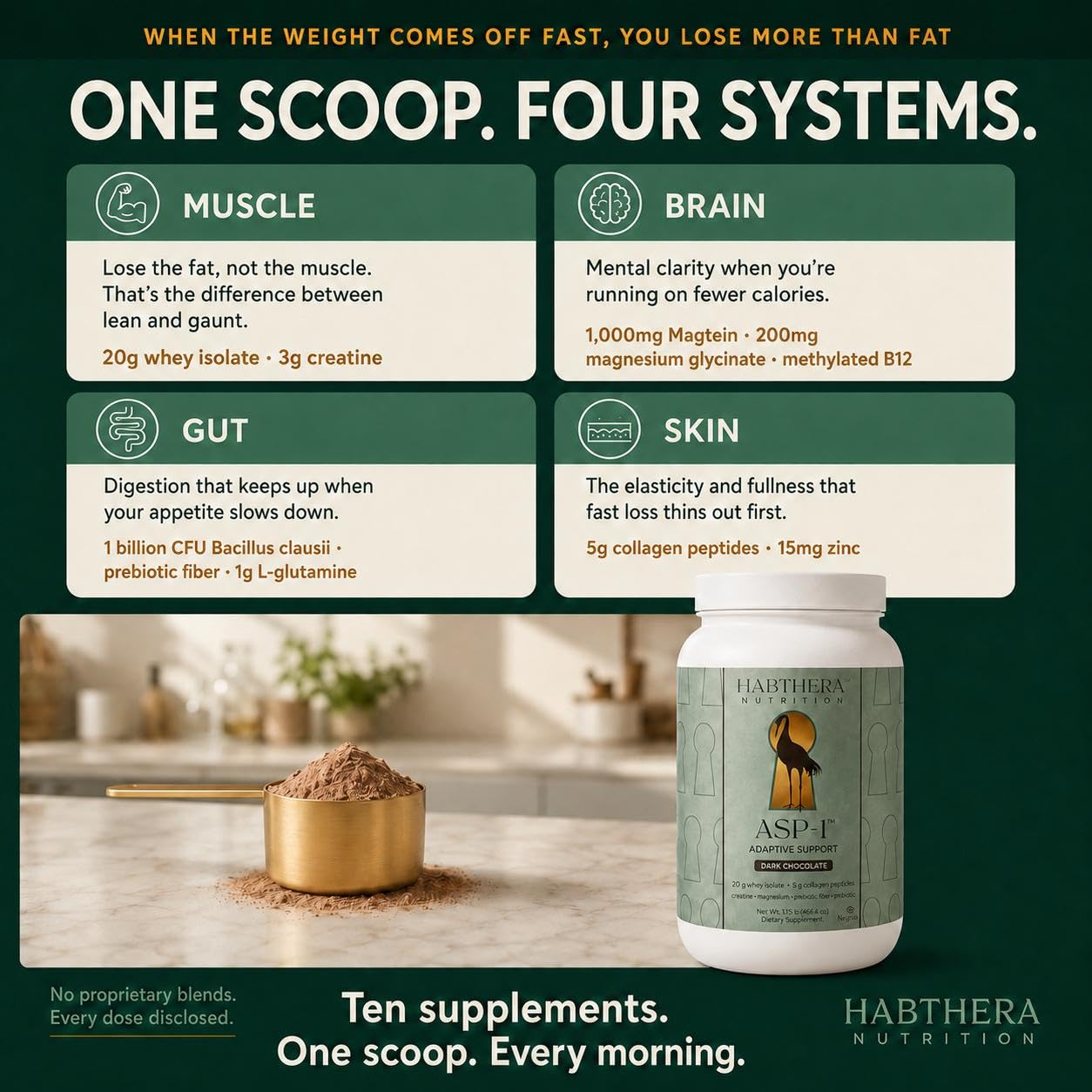 Habthera Adaptive Protein Powder for GLP-1 Users, 25g Protein, Dark Chocolate, 1 oz