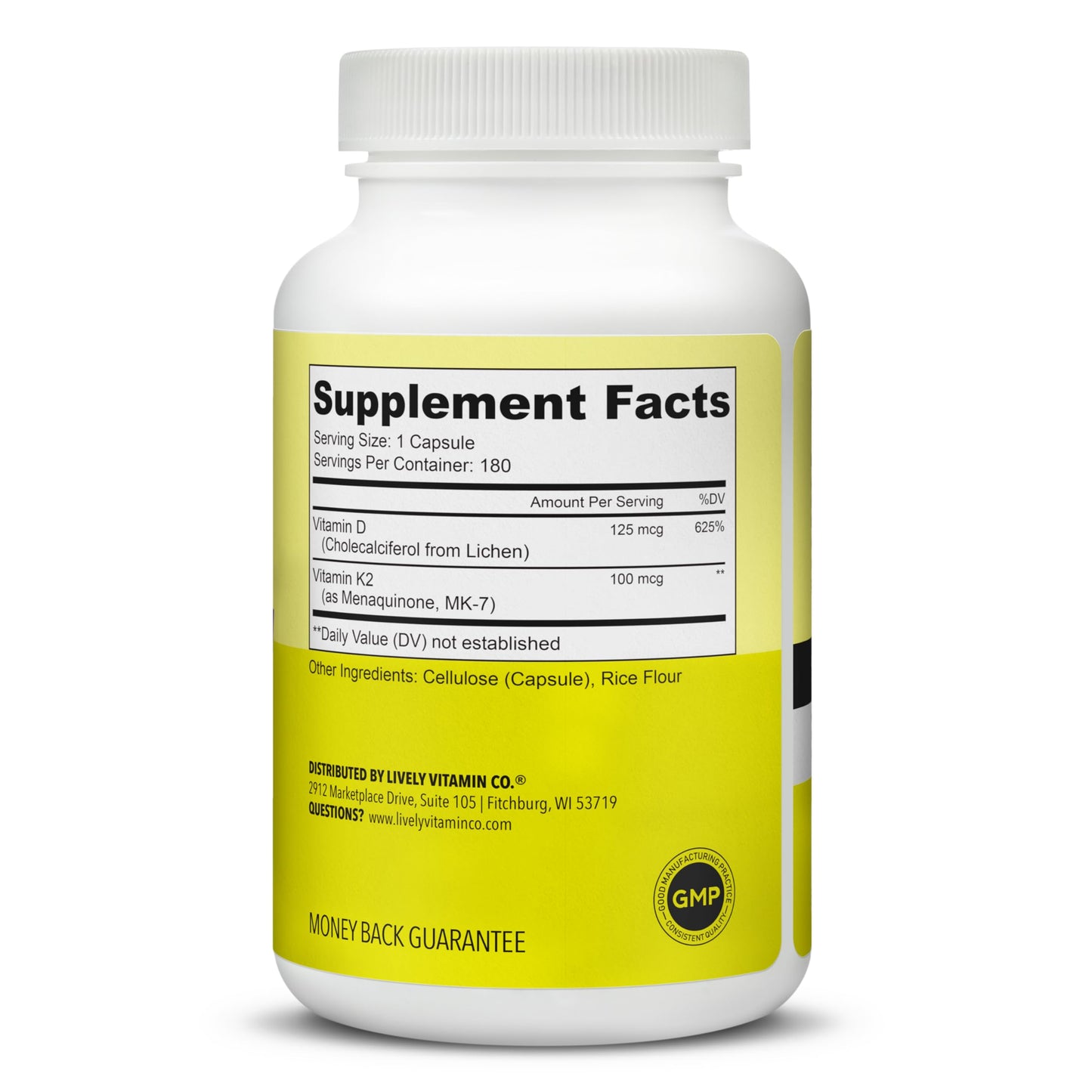 LIVELY VITAMIN CO Vitamin D3 5000 IU with MK7 Capsule, 180 Count