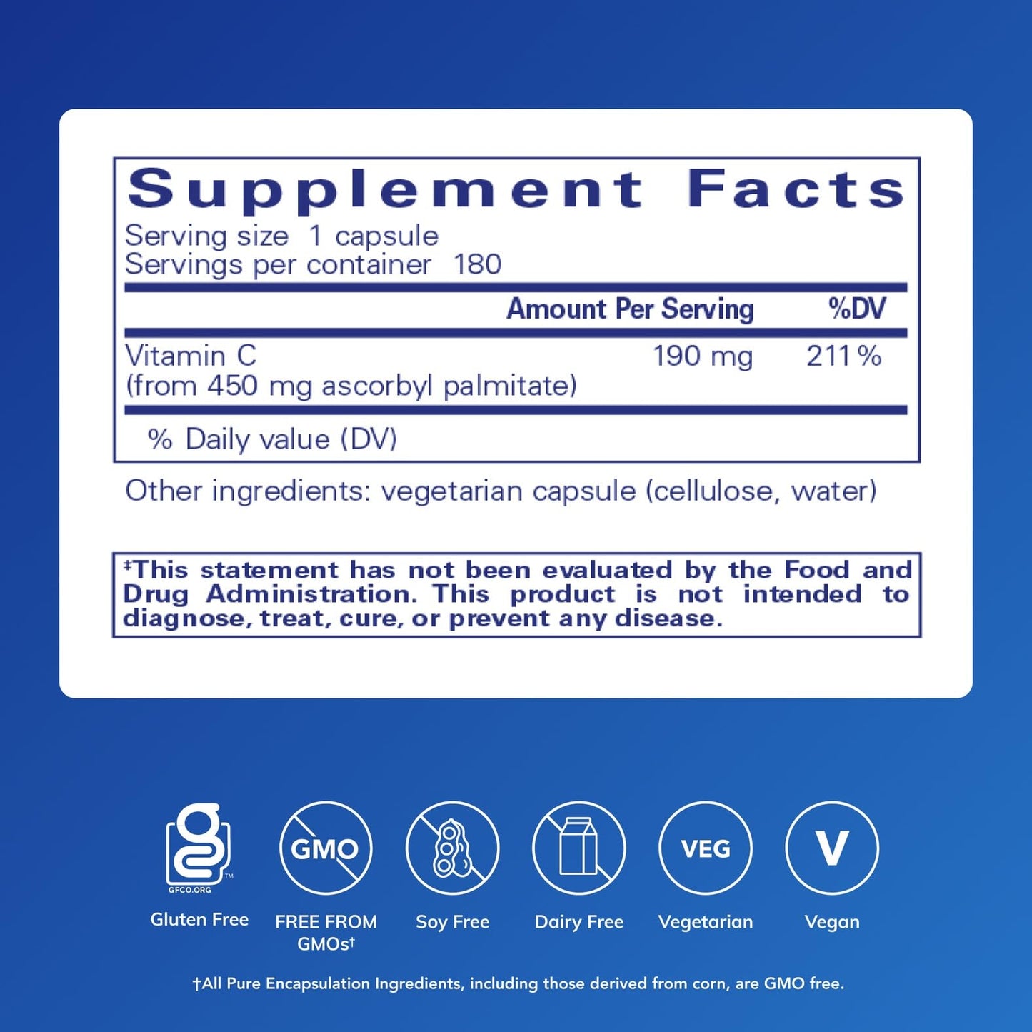 Pure Encapsulations Ascorbyl Palmitate Vitamin C Supplement Capsule 180