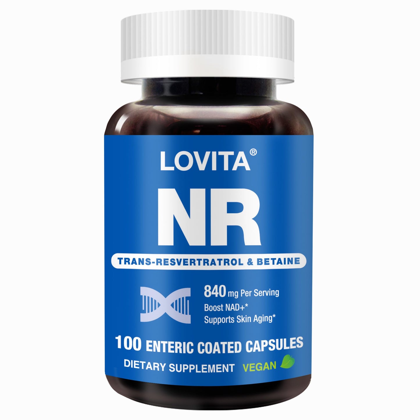 LOVITA NAD+ Supplement 840mg Nicotinamide Riboside with Trans-Resveratrol and Betaine Capsules, 100 Count