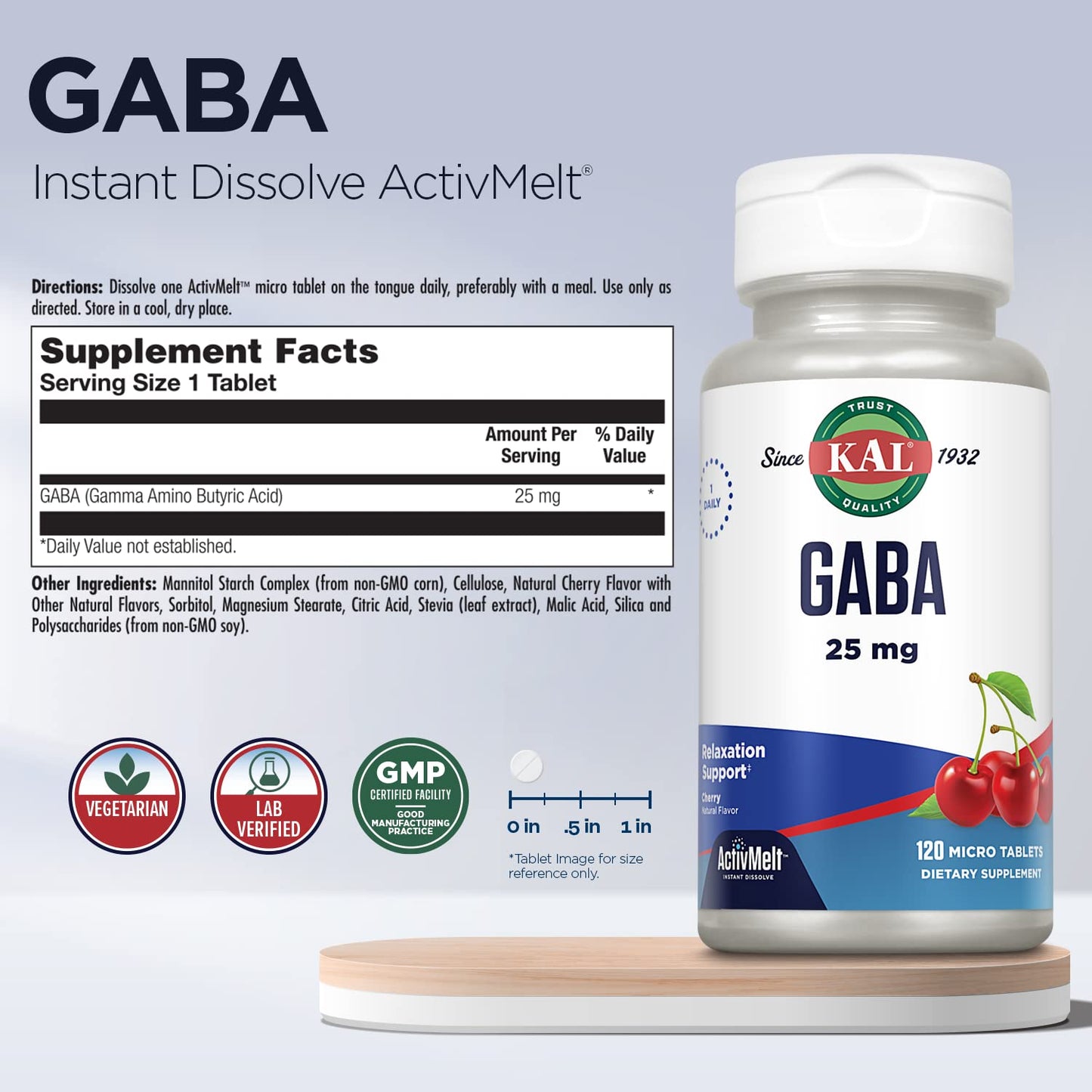 KAL GABA Supplement Tablet, 120 Count