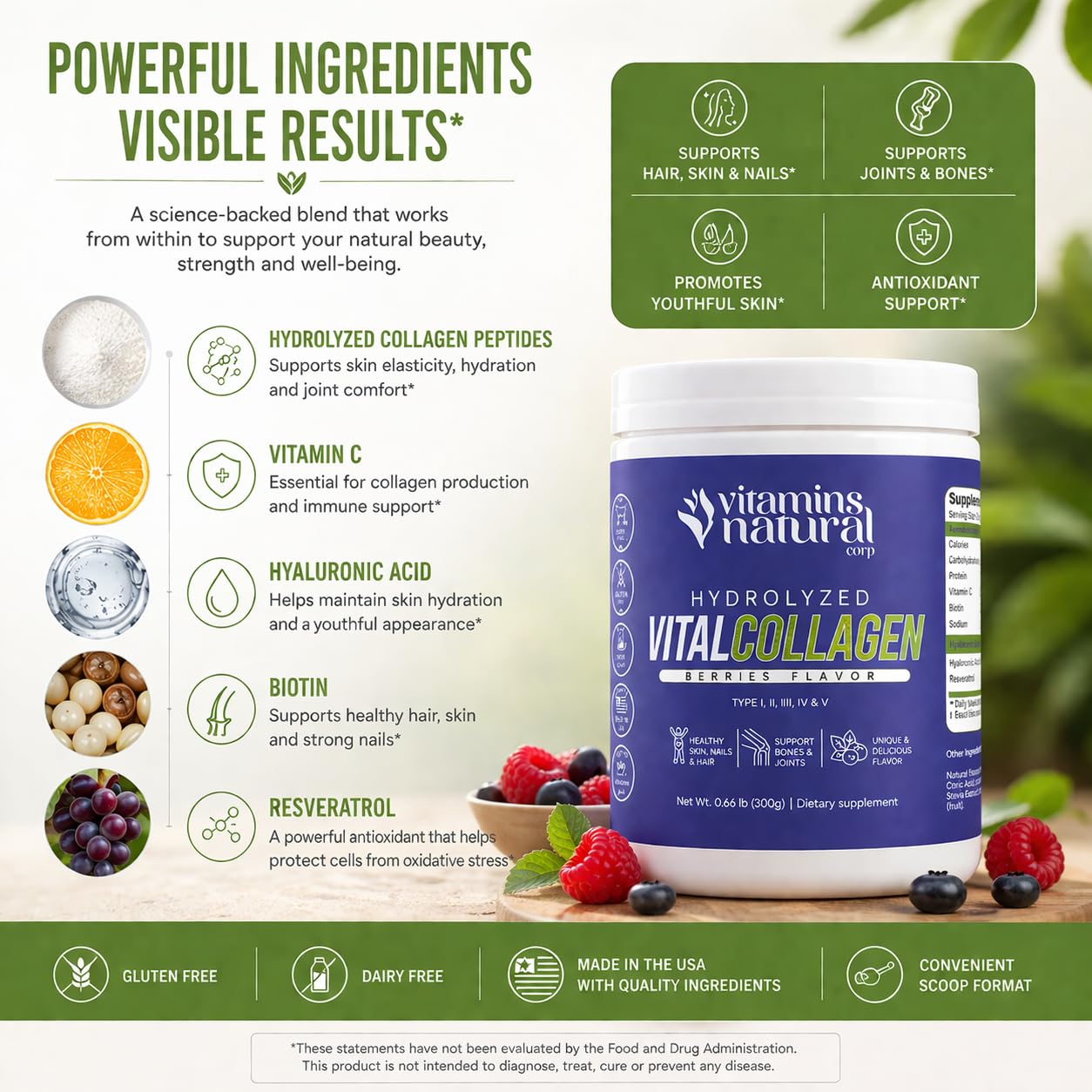 VITAMINS NATURAL CORP Hydrolyzed Vital Collagen Peptides Powder 10.6 Ounce