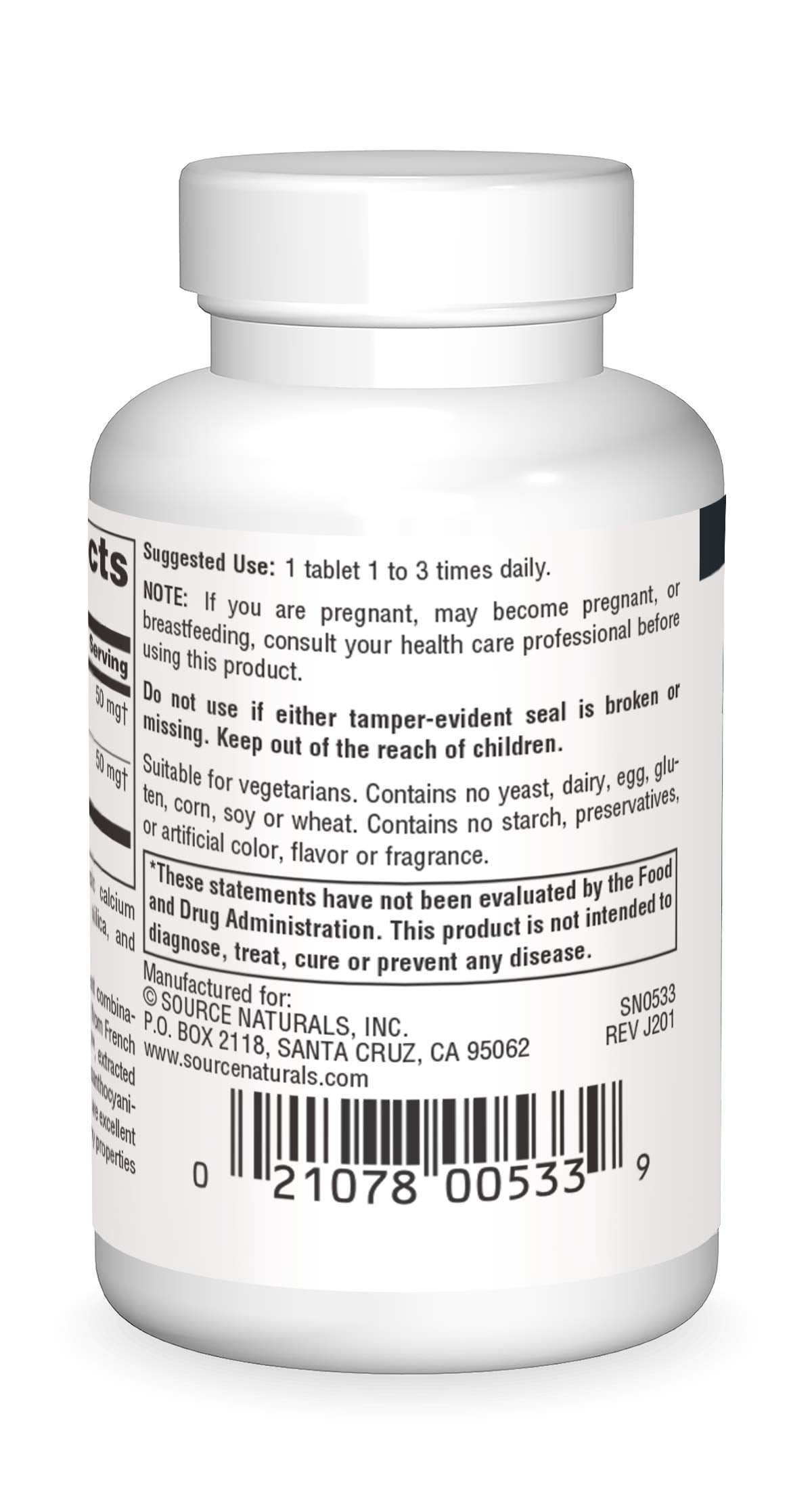 Source Naturals Pycnogenol & Grape Seed Extract 100 mg Dietary Supplement Tablet, 60 Count