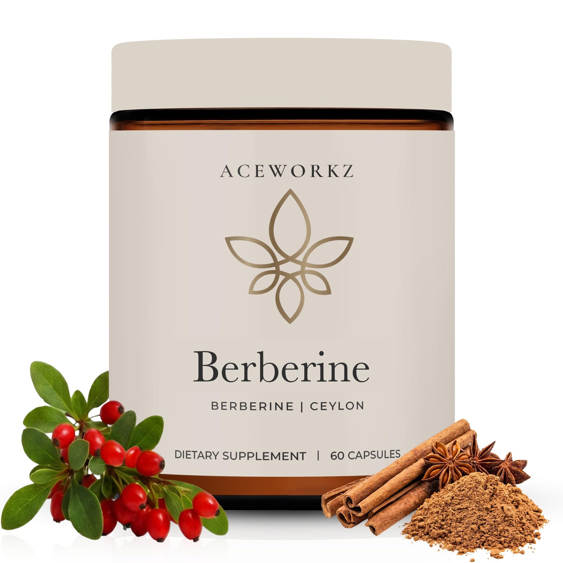 ACEWORKZ Organic Berberine HCL 1200mg with Ceylon Cinnamon & BioPerine Enhanced Absorption - Metabolic Health Support, 60 Capsules