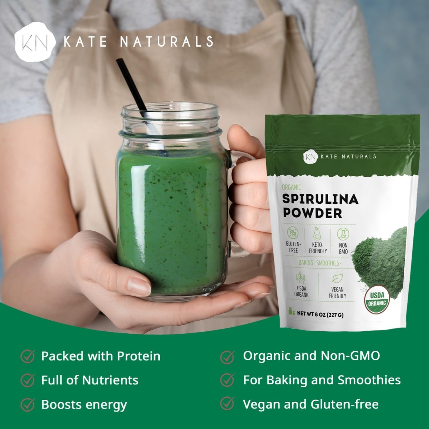 Kate Naturals Organic Spirulina Powder 8 oz
