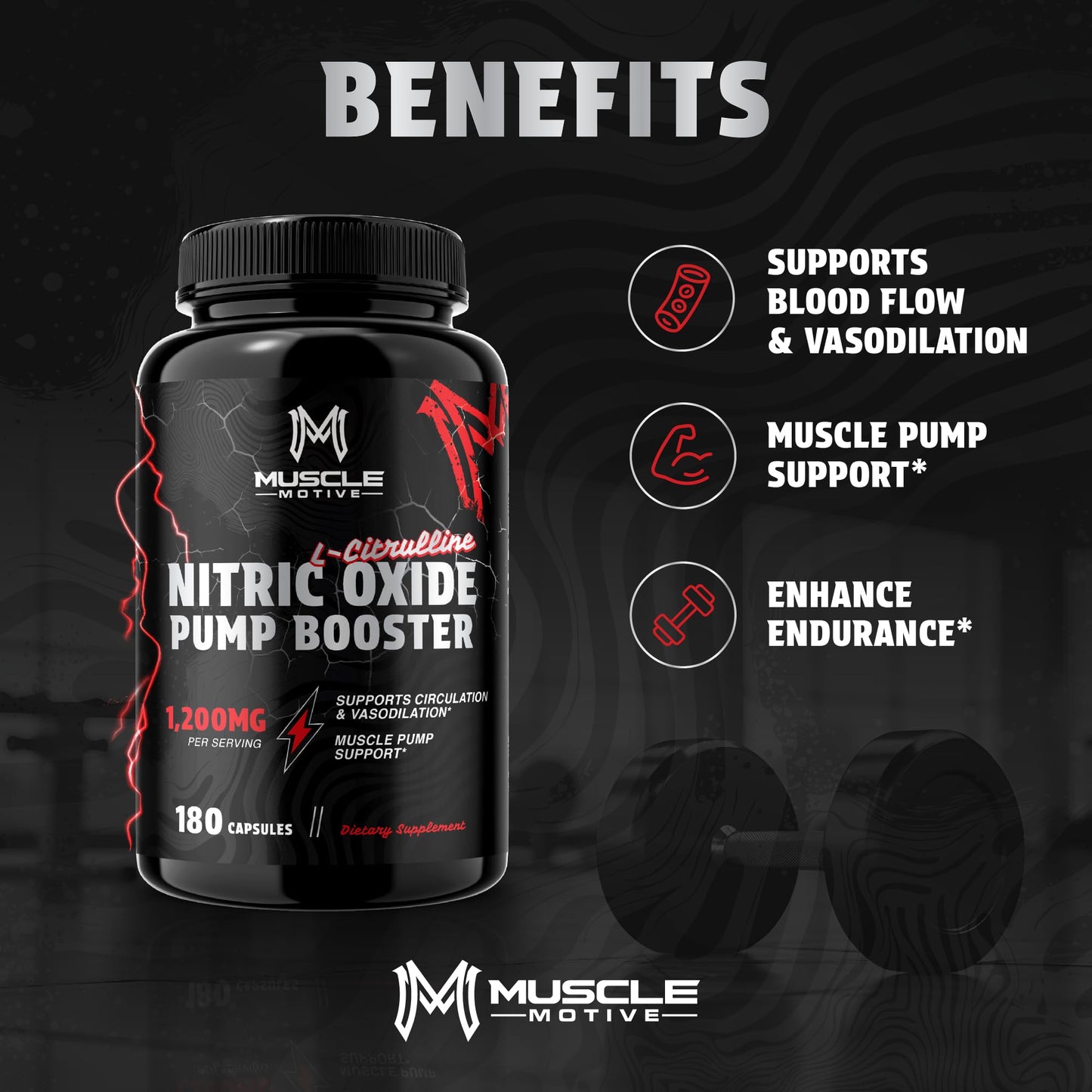 Muscle Motive Nitric Oxide Supplement for Men 180 Capsules