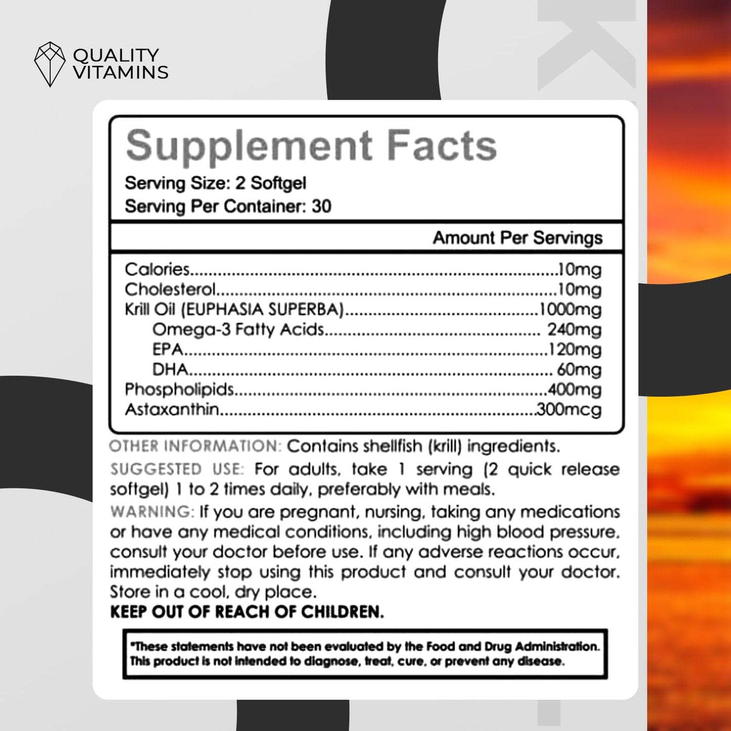 QUALITY VITAMINS Krill Oil 1000mg Omega-3 EPA DHA Fish & Cod Liver Oil Softgels, 60 Count