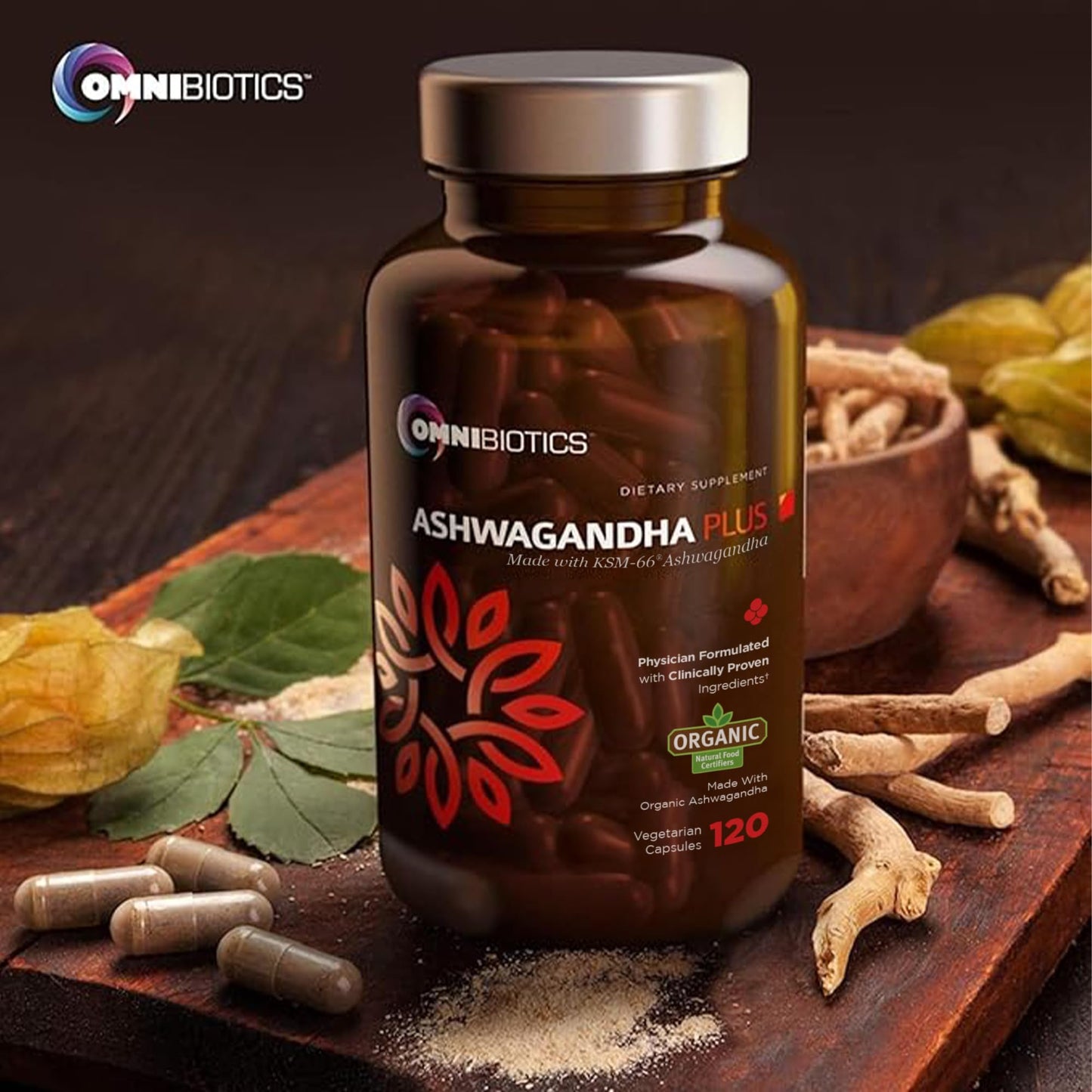 OmniBiotics Organic Ashwagandha Supplement Capsule 120 Count