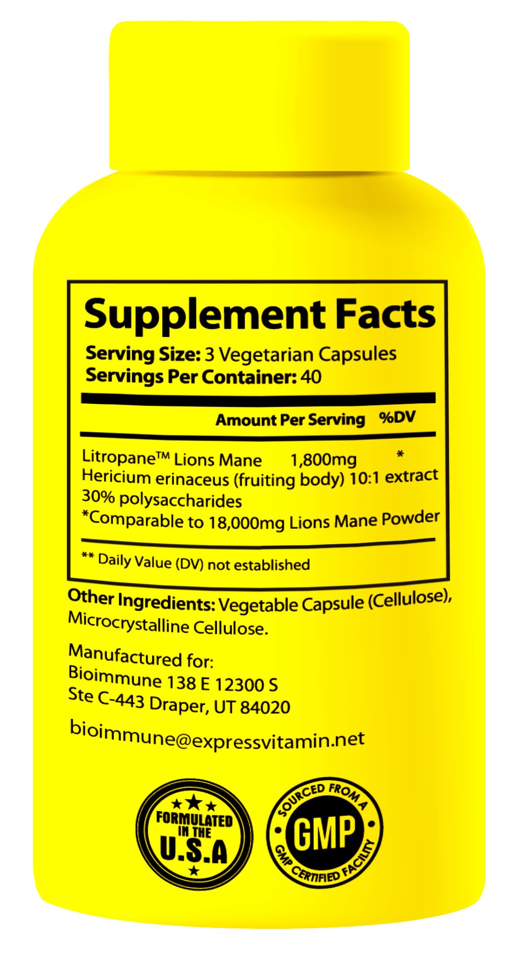 BioImmune Organic Lions Mane Supplement Capsules 120 Capsules