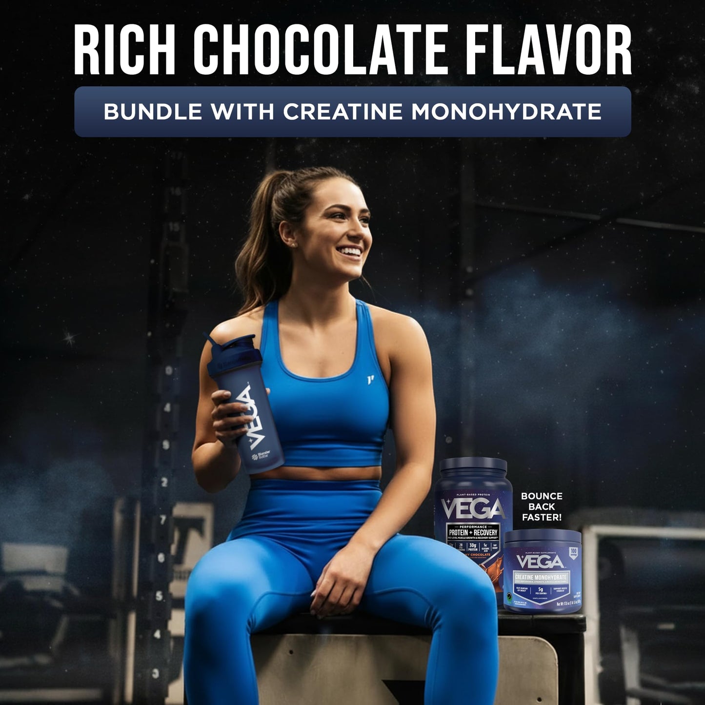 Vega Protein + Recovery Chocolate & Creatine Monohydrate Powder Bundle, Protein Powder 1.8 lb (19 Servings) + Creatine Monohydrate Powder 17.6 oz (100 Servings)