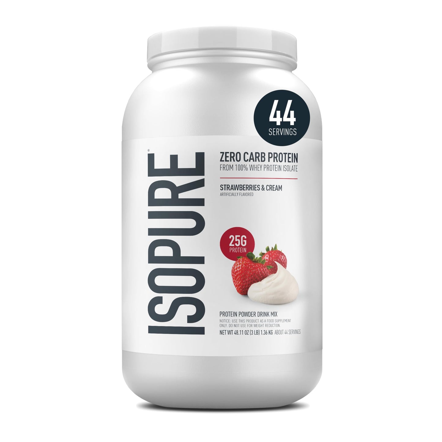 Isopure Zero Carb 100% Pure Whey Isolate Protein Powder, Strawberries & Cream, 1360 g