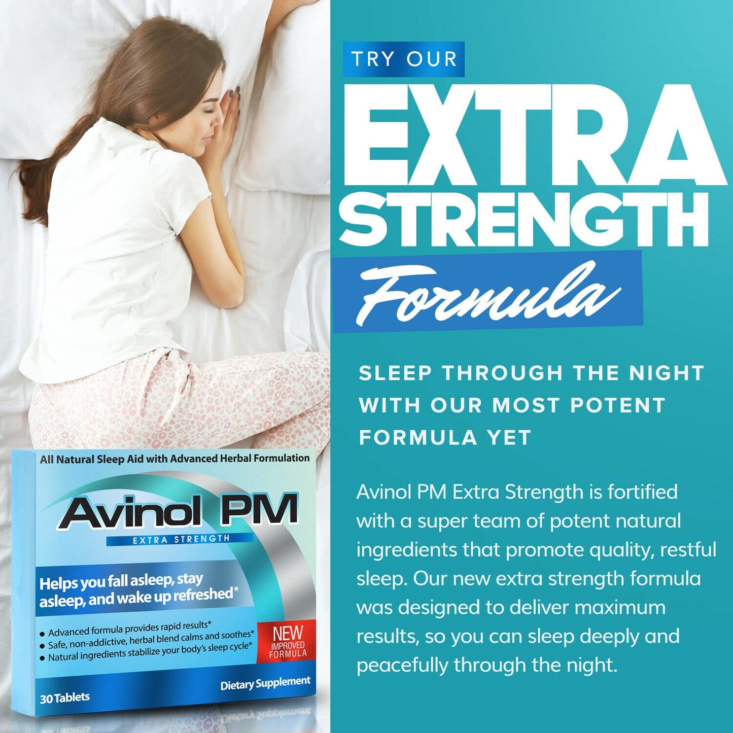 Avinol PM Extra Strength Natural Sleep Supplement, 30 Tablets