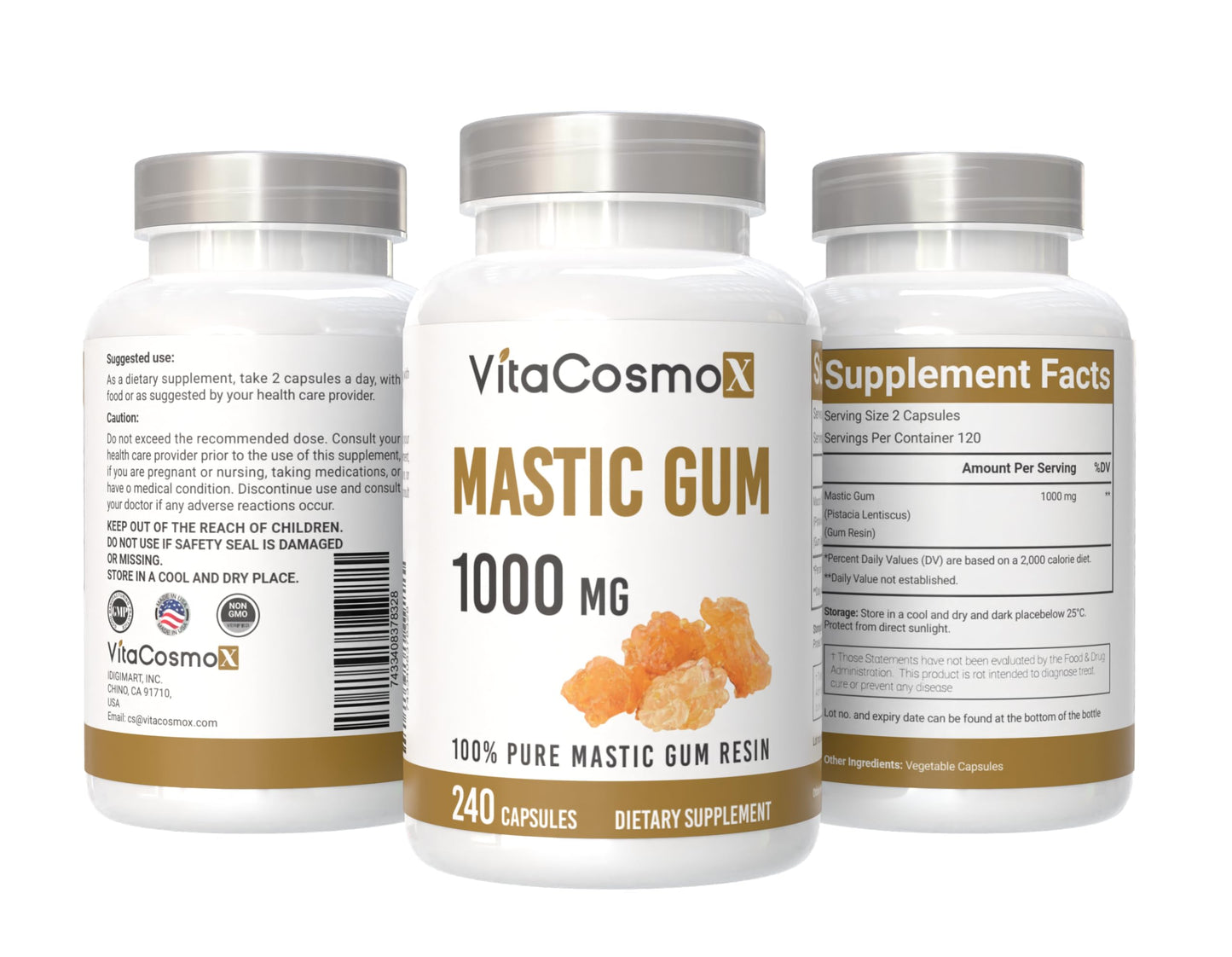 VitaCosmoX Mastic Gum Capsules, 1000 mg, 240 Count