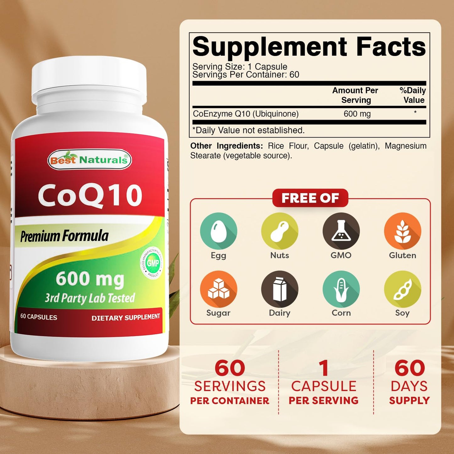 Best Naturals CoQ10 600 mg Capsule, 60 Count