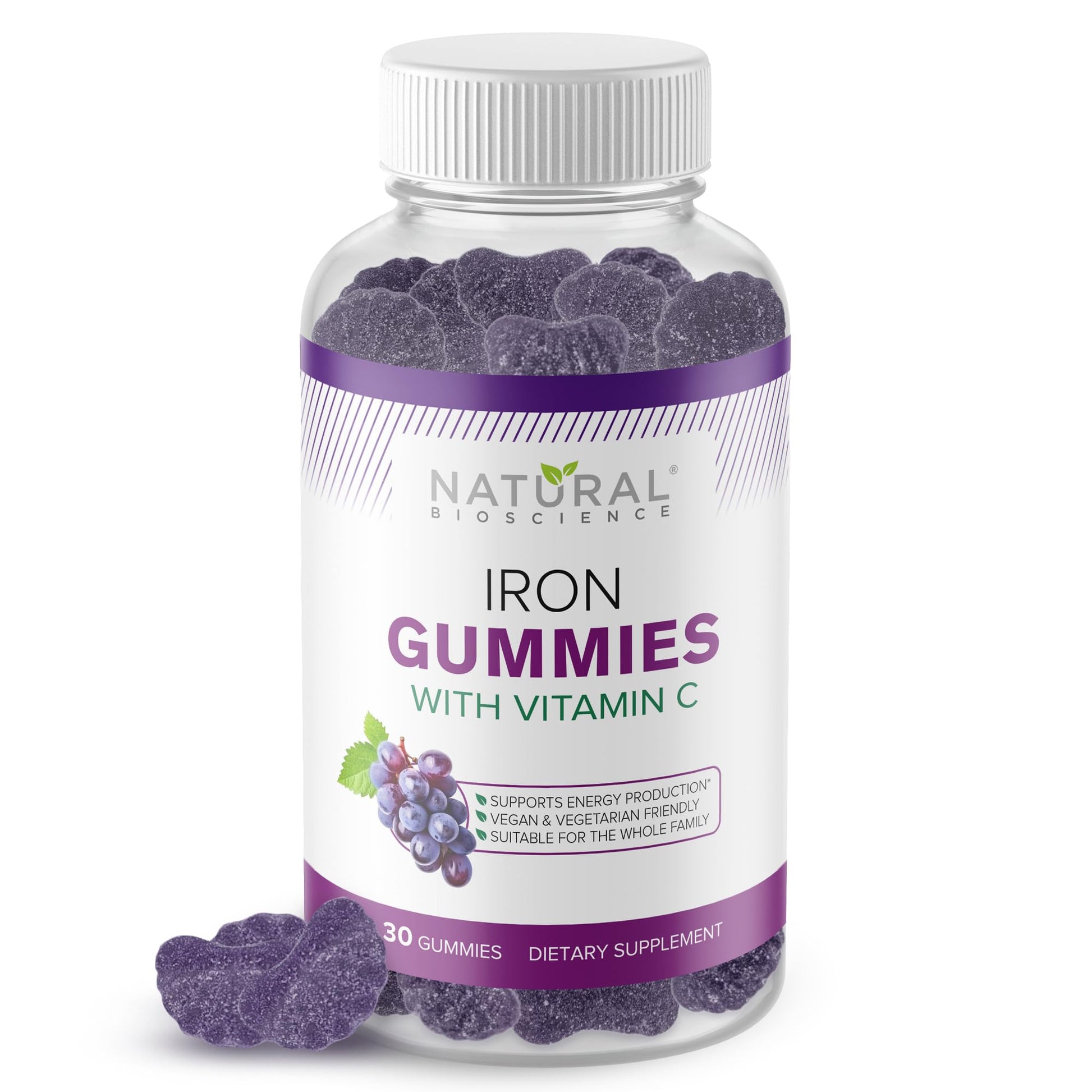 Natural BioScience Iron Gummies with Vitamin C for Adults & Kids, Gummy, 30 Count
