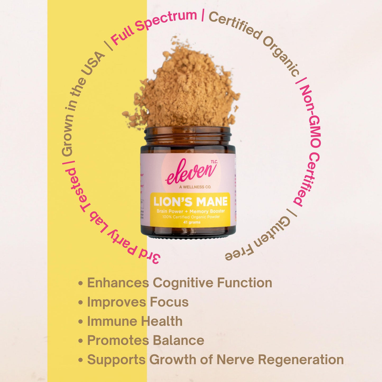 ELEVEN TLC A WELLNESS CO. Organic Lion's Mane Mushroom Extract Powder, 4 oz